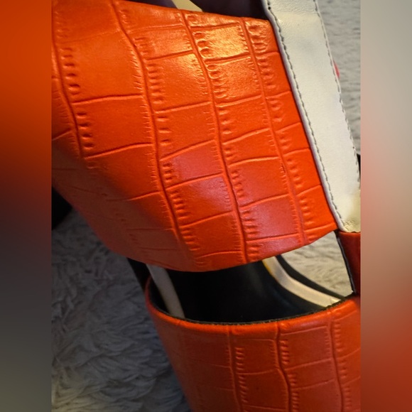 Paper Fox Stylish Orange Croco, White & Black Women's Open Toe Heels with Straps - Picture 5 of 15